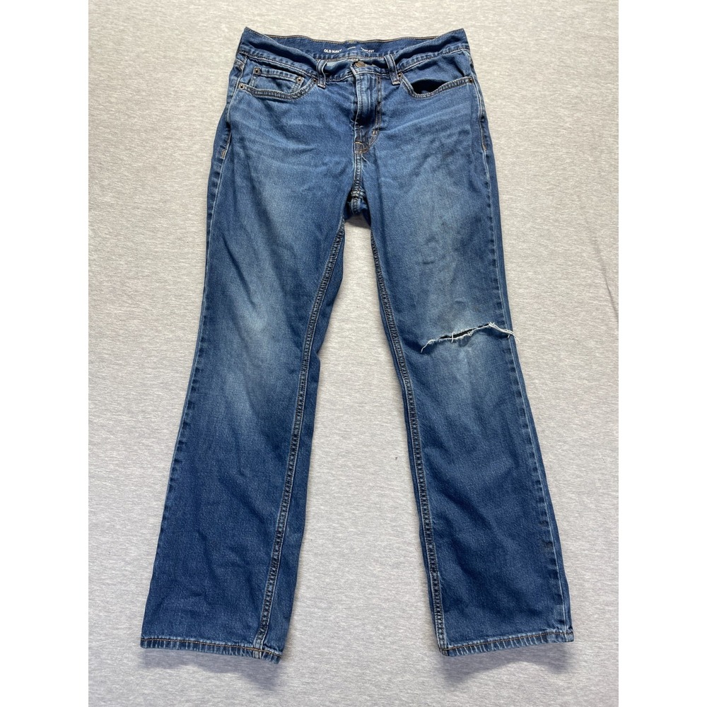 Old Navy Built-In Flex Bootcut Jeans Mens 30x30‎ Blue Denim Cotton Distressed
